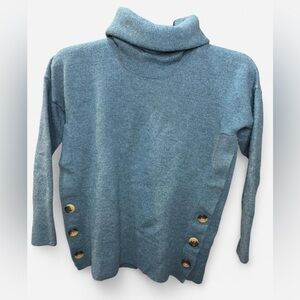 Ellen Tracy Blue Cowl Neck Sweater with Gold Buttons